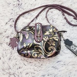 NWT M.C. Purple Leather Embossed Crossbody Purse